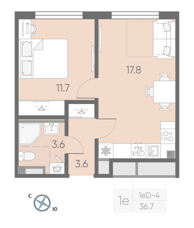 2 ккв (Евро) 36,7 м²