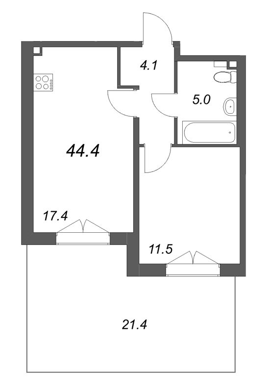 2 ккв (Евро) 44,4 м²