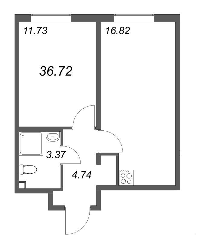 2 ккв (Евро) 36,7 м²