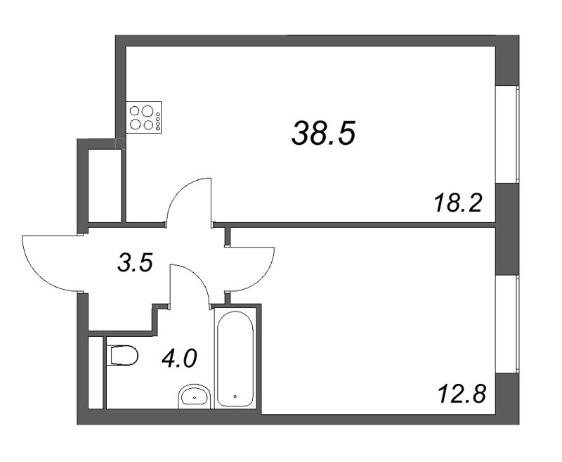 2 ккв (Евро) 38,5 м²