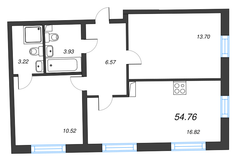 3 ккв (Евро) 54,8 м²