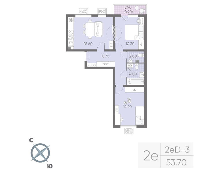 3 ккв (Евро) 53,7 м²