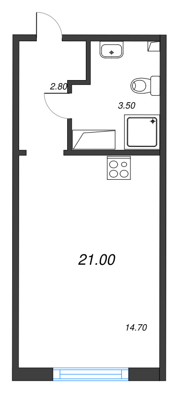 Студия 21 м²