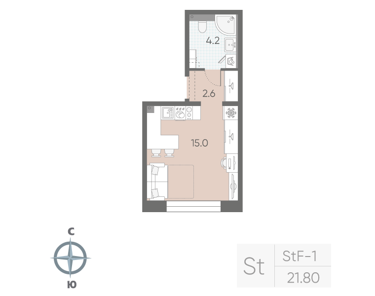 Студия 21,8 м²