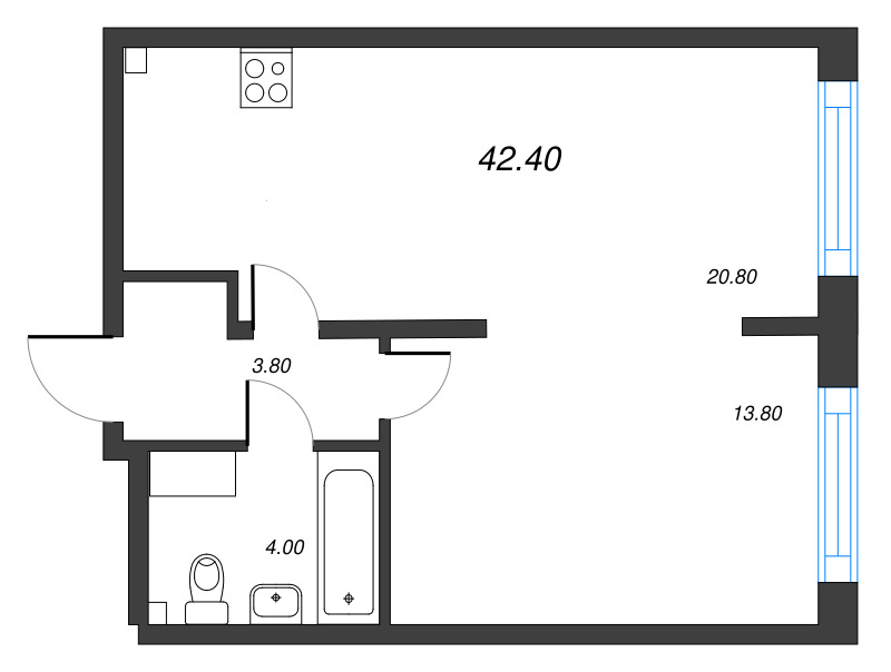 2 ккв (Евро) 42,4 м²