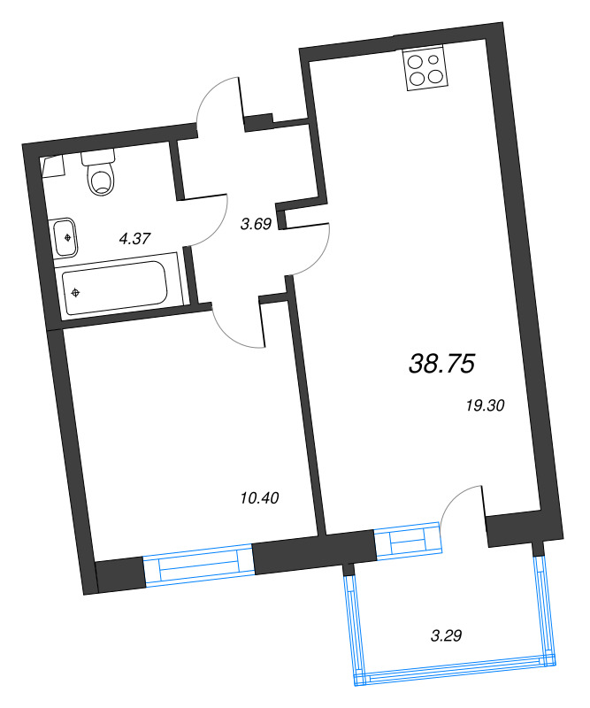 2 ккв (Евро) 38,8 м²
