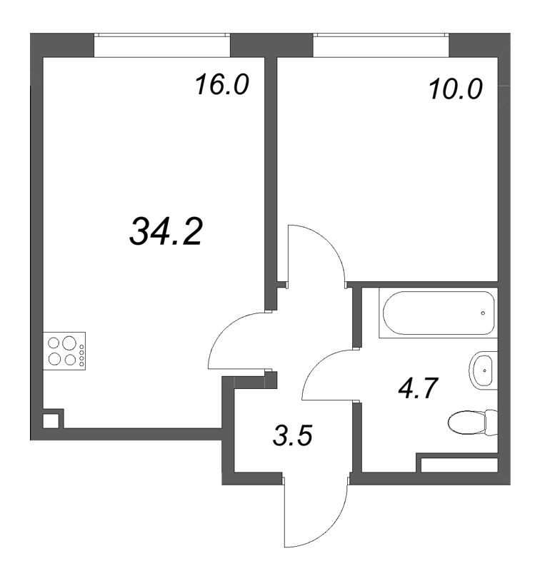 2 ккв (Евро) 34,2 м²