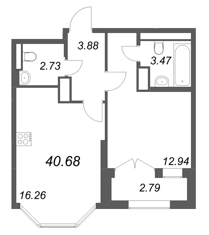2 ккв (Евро) 40,7 м²