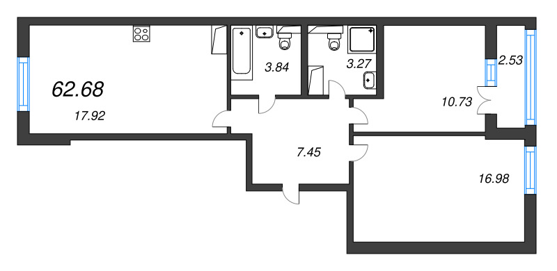 3 ккв (Евро) 62,7 м²