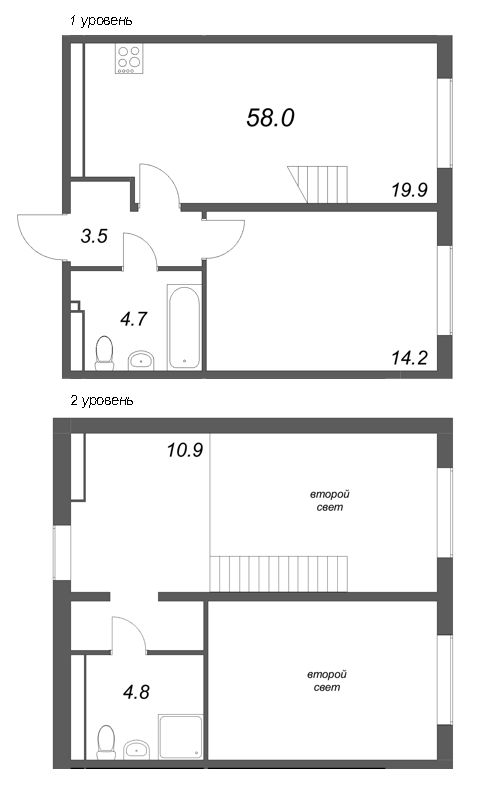 3 ккв (Евро) 58 м²
