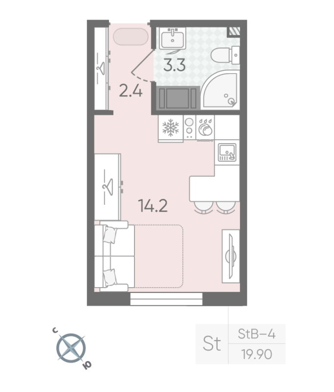 Студия 19,9 м²
