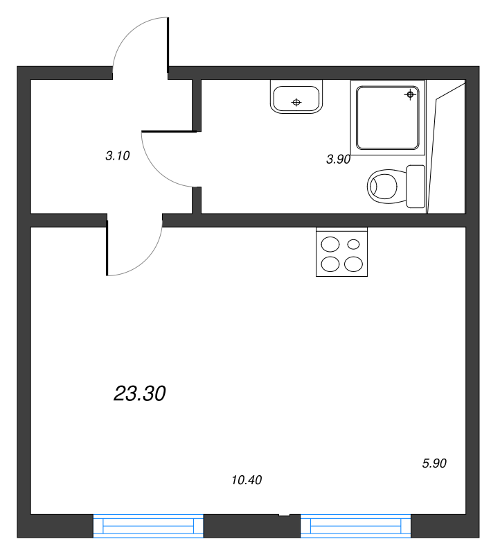 Студия 23 м²