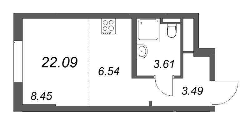 Студия 22,1 м²