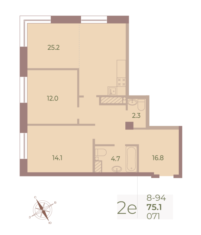 3 ккв (Евро) 74,7 м²