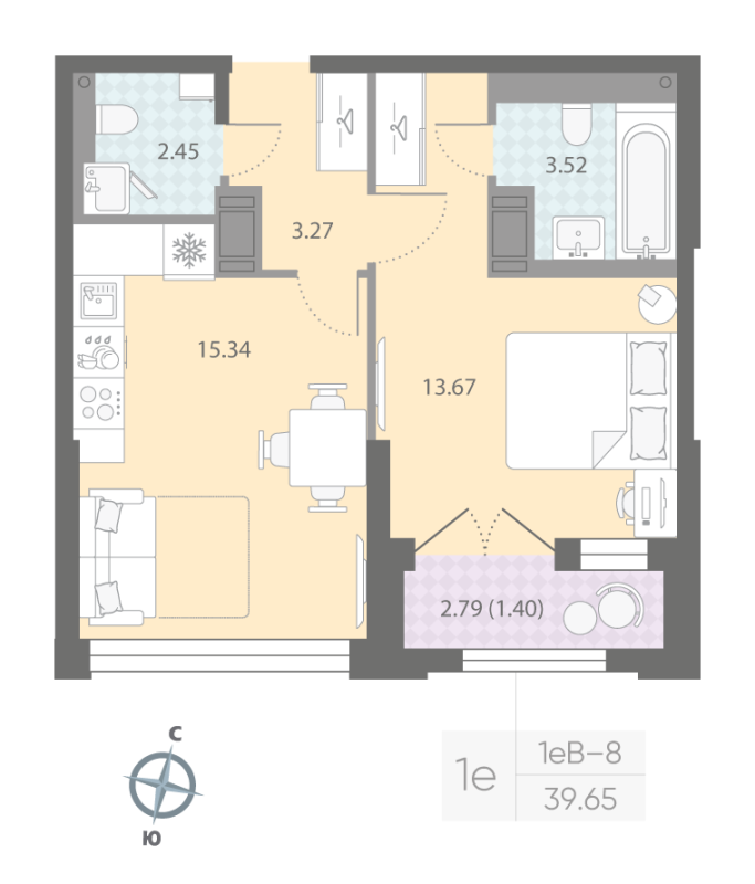 2 ккв (Евро) 39,7 м²
