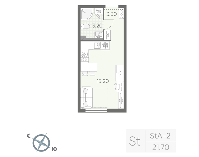 Студия 21,7 м²