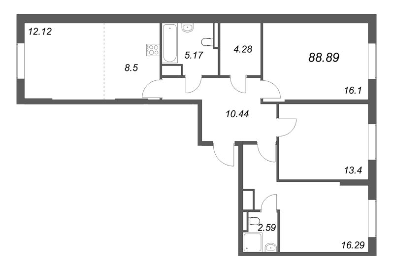 4 ккв (Евро) 88,9 м²