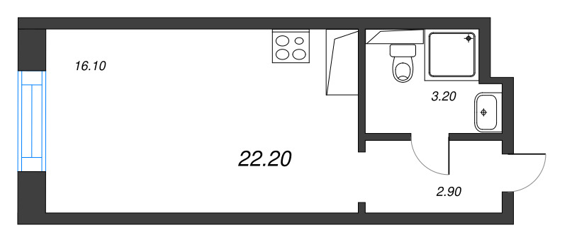 Студия 22,2 м²