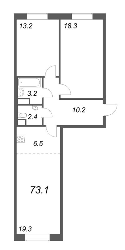 3 ккв (Евро) 73,1 м²
