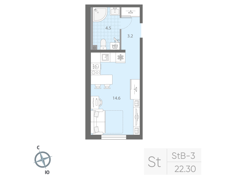 Студия 22,3 м²