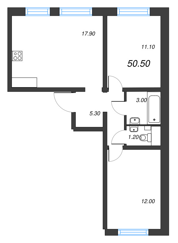 3 ккв (Евро) 50,5 м²