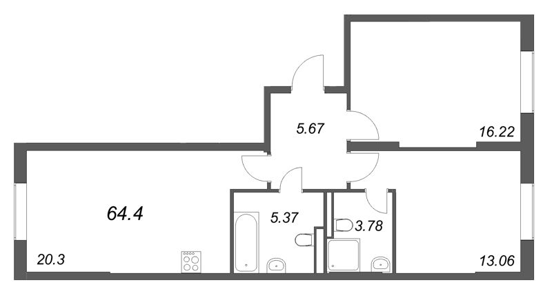 3 ккв (Евро) 64,4 м²
