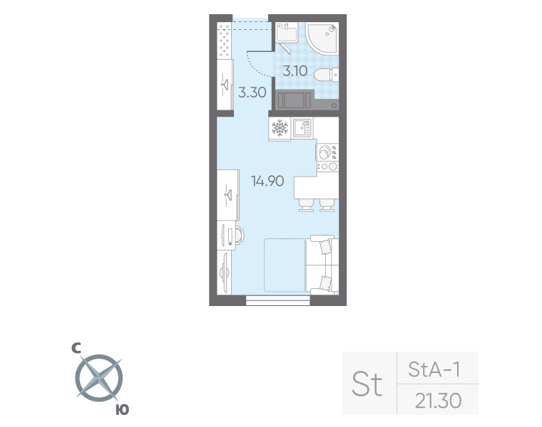 Студия 21,3 м²
