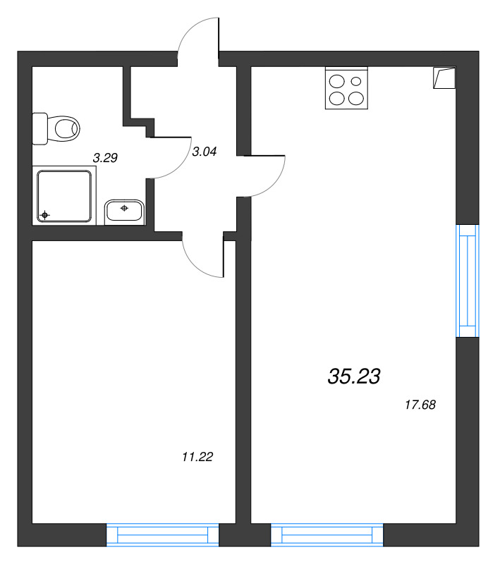 2 ккв (Евро) 35,2 м²