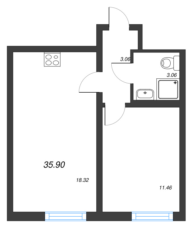 2 ккв (Евро) 35,9 м²