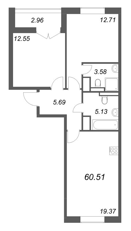 3 ккв (Евро) 60,5 м²
