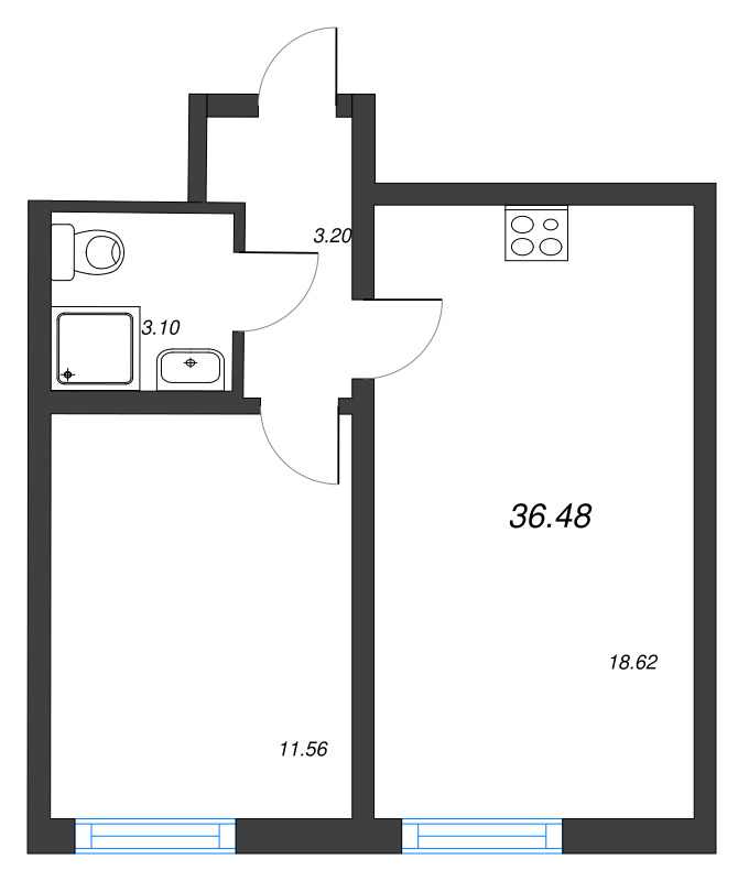 2 ккв (Евро) 36,5 м²