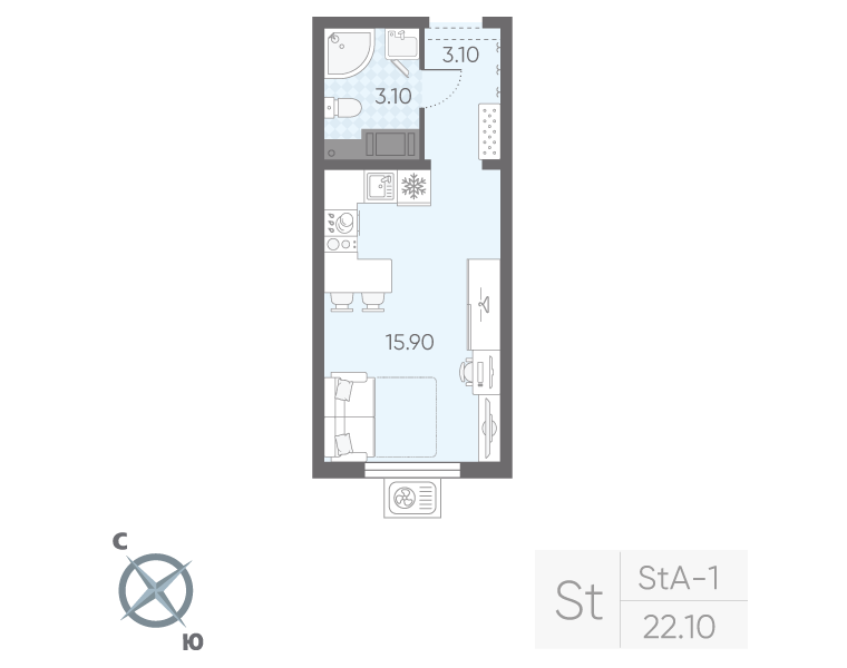 Студия 22,1 м²