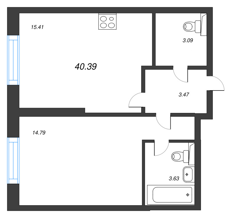2 ккв (Евро) 40,4 м²