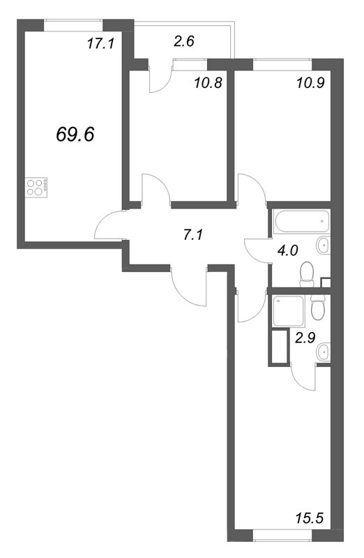 4 ккв (Евро) 69,6 м²