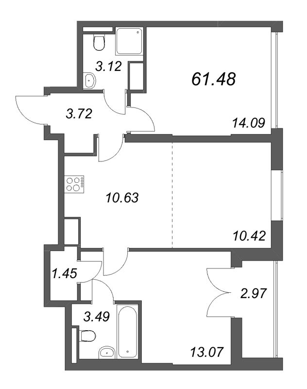 3 ккв (Евро) 61,5 м²