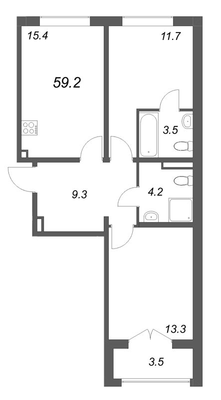 3 ккв (Евро) 59,2 м²