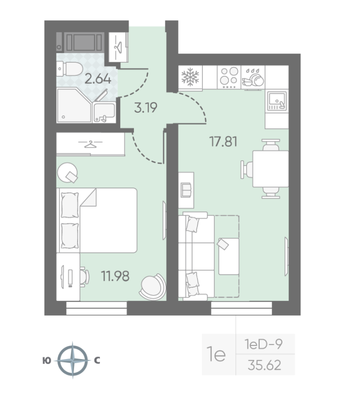 2 ккв (Евро) 35,7 м²