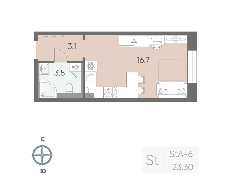 Студия 23,3 м²