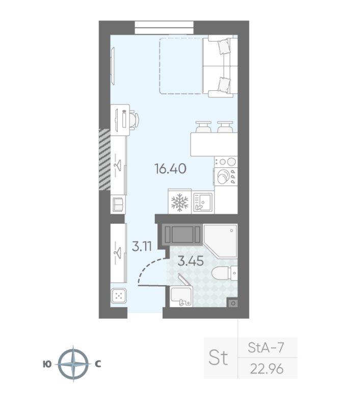Студия 22,7 м²