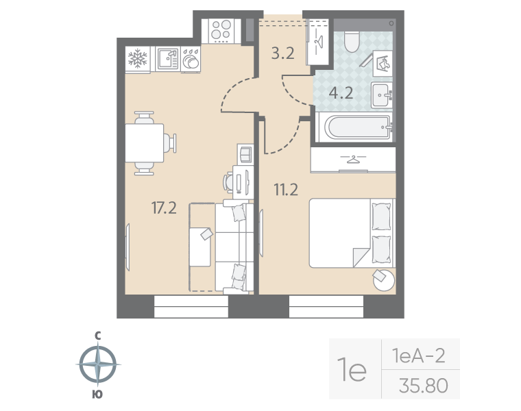 2 ккв (Евро) 35,8 м²