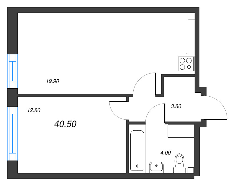 2 ккв (Евро) 40,5 м²