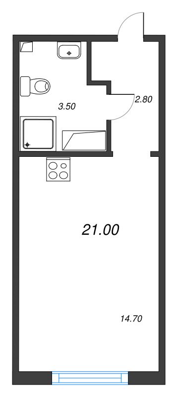 Студия 21 м²