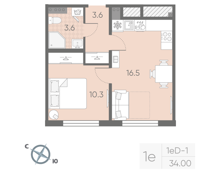 2 ккв (Евро) 34 м²