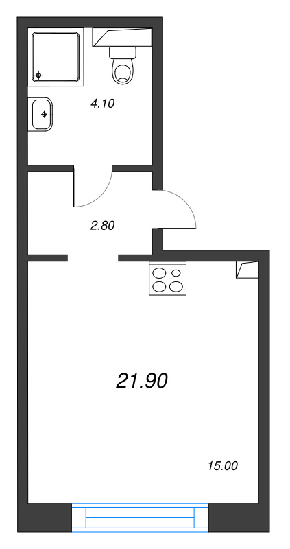 Студия 21,9 м²