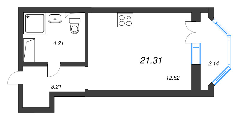 Студия 21,3 м²