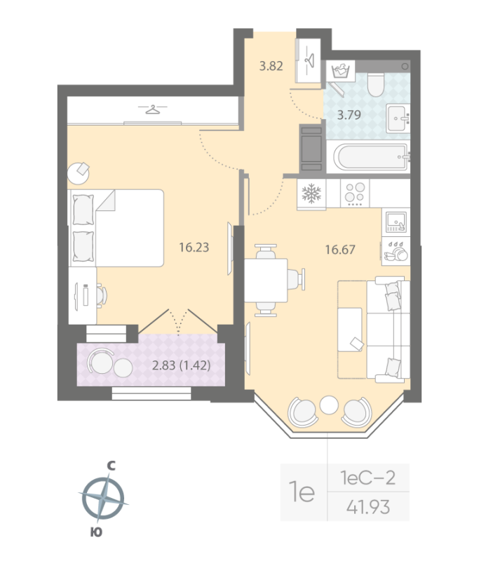 2 ккв (Евро) 41,9 м²