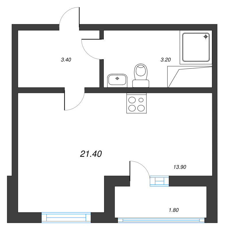 Студия 21,3 м²