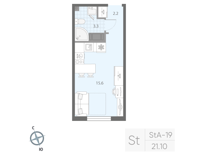 Студия 21,1 м²