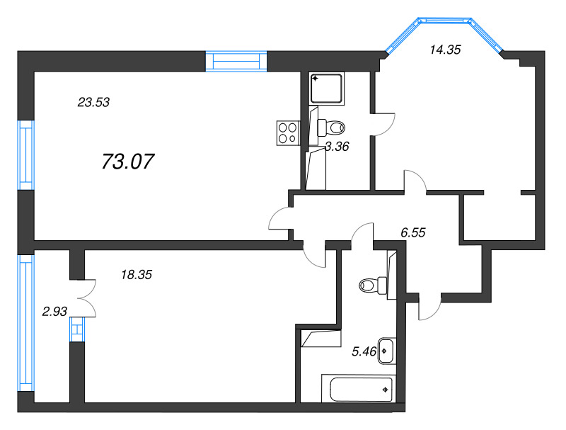 3 ккв (Евро) 73 м²