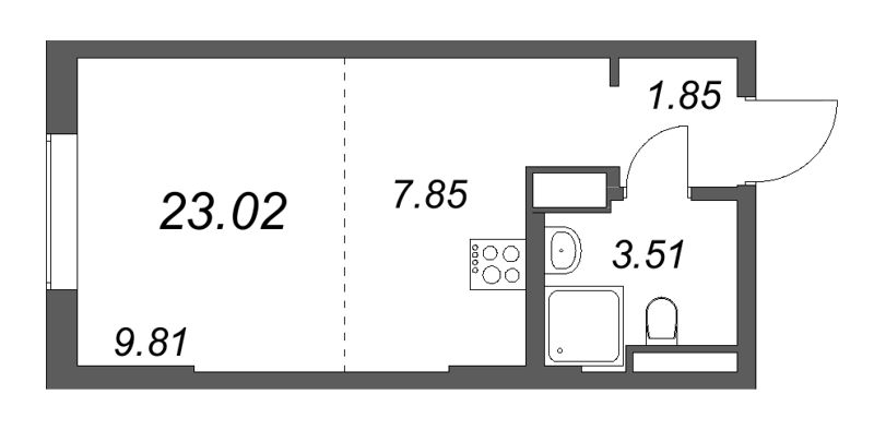 Студия 23 м²